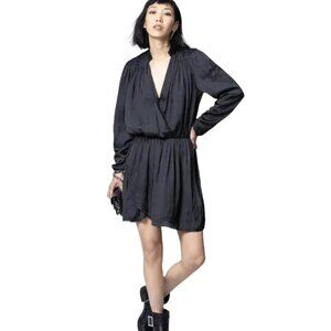 Zadig & Voltaire Reveal Satin Dress Navy Blue Womens Size L NWT $398